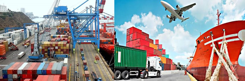 Imgen de un buque de carga y un avión